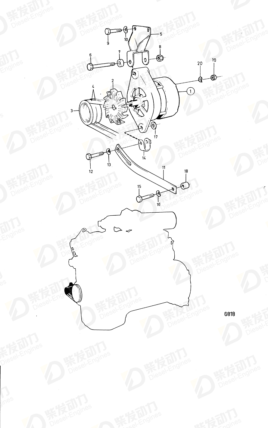 volvo penta Alternator 849563 Drawing volvo penta Alternator 849563 Drawing
